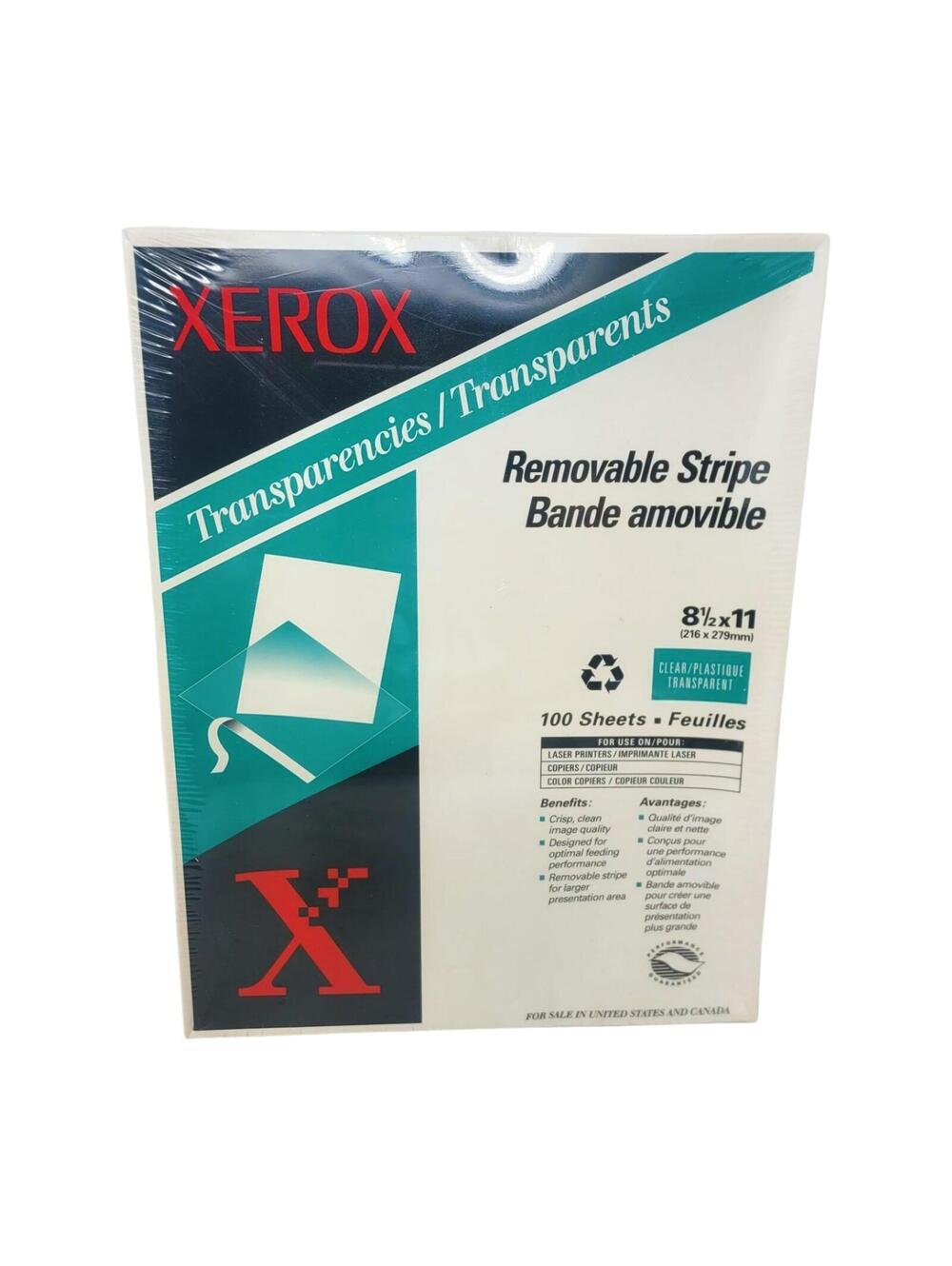 Xerox Removable Stripe Transparencies 8.5x11 Clear 100 Sheets Laser Copier